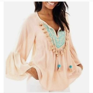 Lilly Pulitzer Shandy Boho Embroidered Bell Sleeve Top